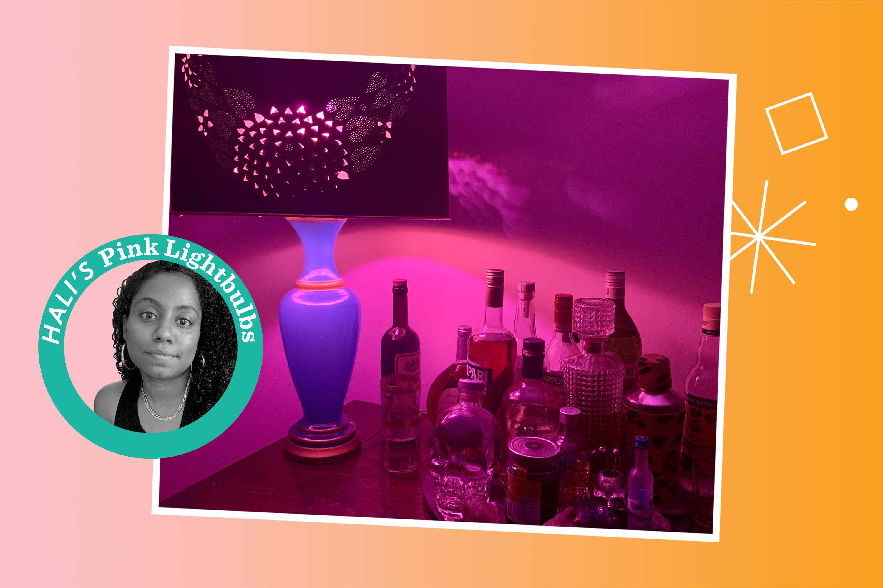 Pink light bulbs in cheap room